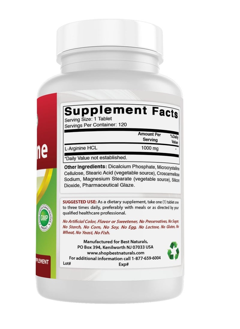 Best Naturals L-Arginine 1000mg 120 Tablets  - Image 3