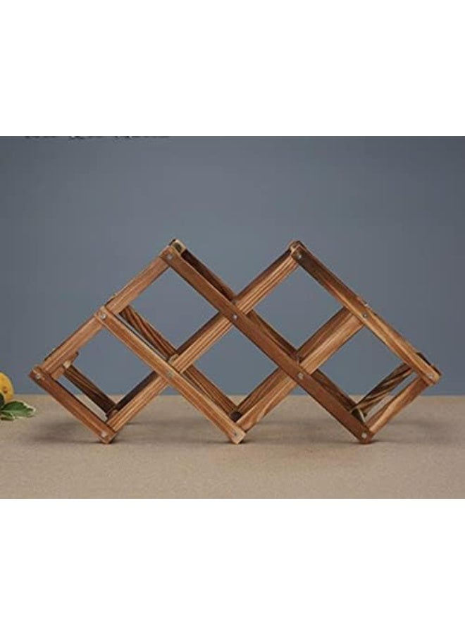 HOME TASTE Wooden Wine Rack, Free Standing Wine Storage Racks Countertop, Stackable Stand Foldable Tabletop Bottle Holder Cabinets Shelf For Cellar Pantry Home Kitchen Bar (6 Bottle Rack (Brown)) - Image 2