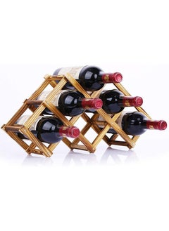 HOME TASTE Hometaste Wooden Wine Rack, Free Standing Wine Storage Racks Countertop, Stackable Stand Foldable Tabletop Bottle Holder Cabinets Shelf For Cellar Pantry Home Kitchen Bar (6 Bottle Rack (Brown)) 