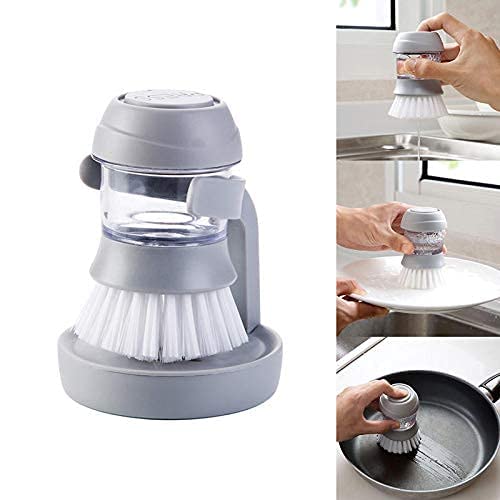 dhavl Plastic Cleaning Brush with Liquid soap Dispenser with Stand for Kitchen Sink washbasin Kitchen Cleaning Brush Scrubber Dish Bowl Washing Brush Sponge 1pcsMulticolour - Image 3