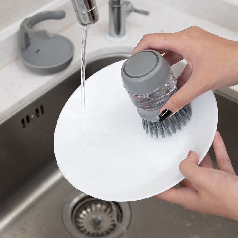 dhavl Plastic Cleaning Brush with Liquid soap Dispenser with Stand for Kitchen Sink washbasin Kitchen Cleaning Brush Scrubber Dish Bowl Washing Brush Sponge 1pcsMulticolour - Image 5