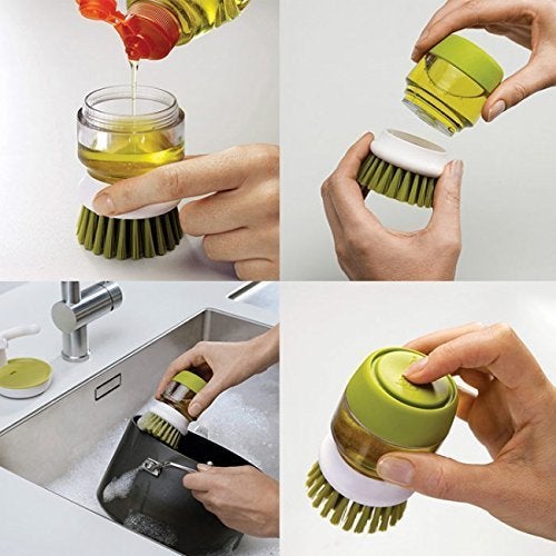 dhavl Plastic Cleaning Brush with Liquid soap Dispenser with Stand for Kitchen Sink washbasin Kitchen Cleaning Brush Scrubber Dish Bowl Washing Brush Sponge 1pcsMulticolour - Image 4