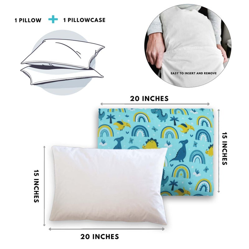 KRADYL KROFT Toddler Pillow with 100% Cotton Removable Cover - 20 X 15 Inches | Children Pillows | Baby Pillows - Teal Dinos - Image 3