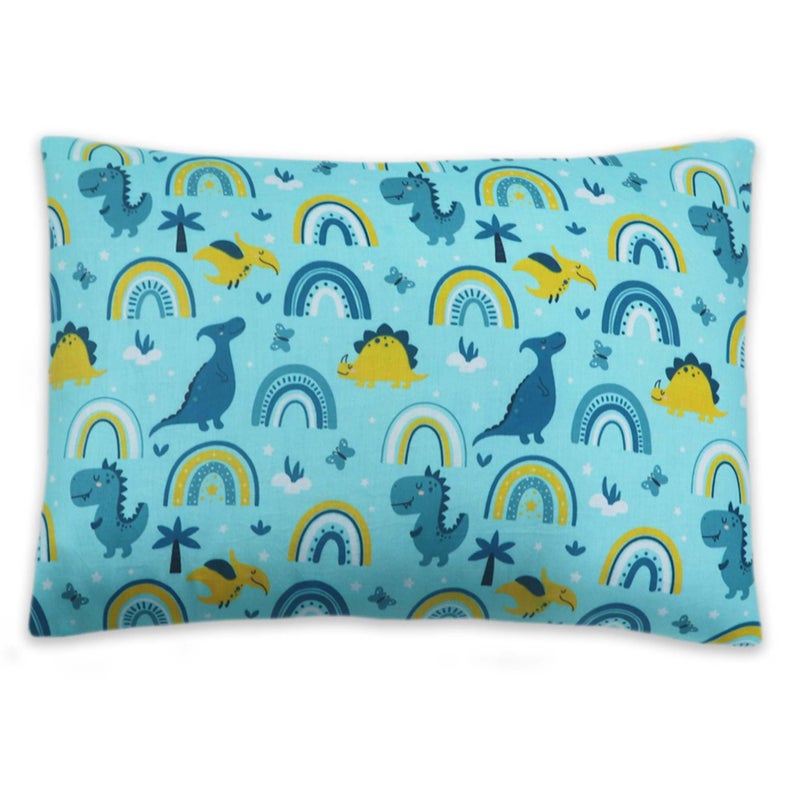 KRADYL KROFT Toddler Pillow with 100% Cotton Removable Cover - 20 X 15 Inches | Children Pillows | Baby Pillows - Teal Dinos - Image 1