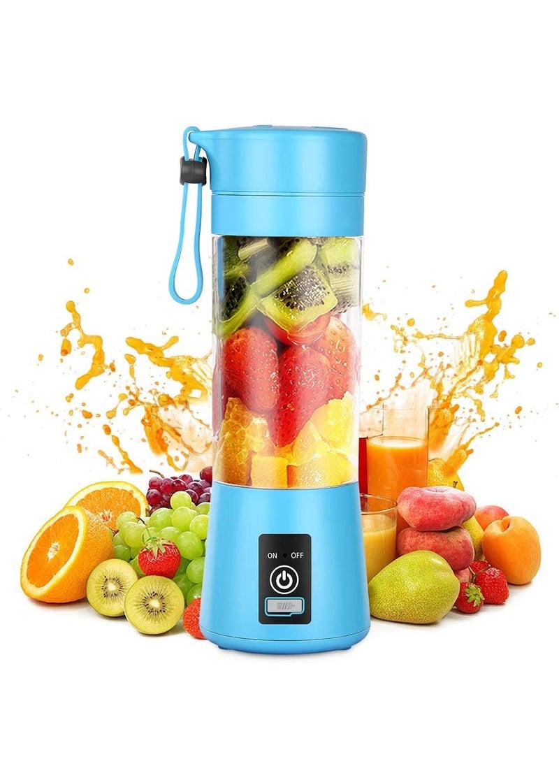 Biki - Portable Blender Cup Electric USB Juicer Blender Mini Blender Portable Blender for Shakes and Smoothies Juice 380ml Six Blades Great for Mixing Blue - Image 1