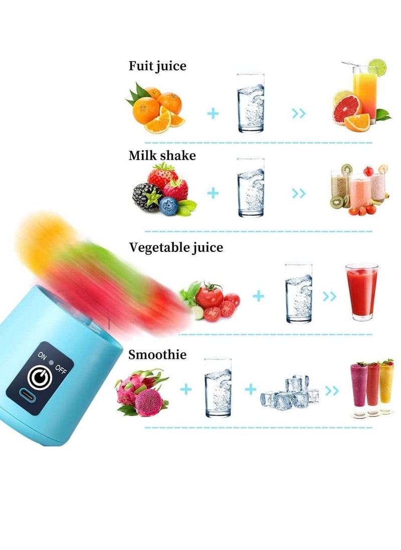 Biki - Portable Blender Cup Electric USB Juicer Blender Mini Blender Portable Blender for Shakes and Smoothies Juice 380ml Six Blades Great for Mixing Blue - Image 1