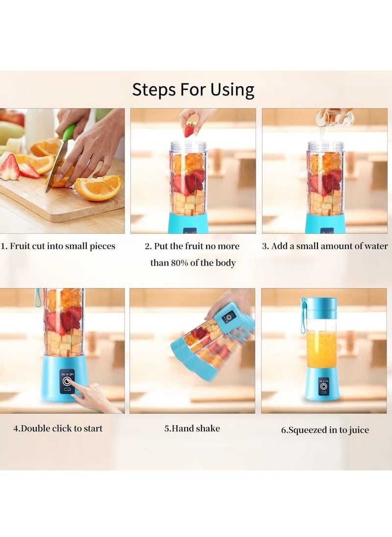 Biki - Portable Blender Cup Electric USB Juicer Blender Mini Blender Portable Blender for Shakes and Smoothies Juice 380ml Six Blades Great for Mixing Blue - Image 1