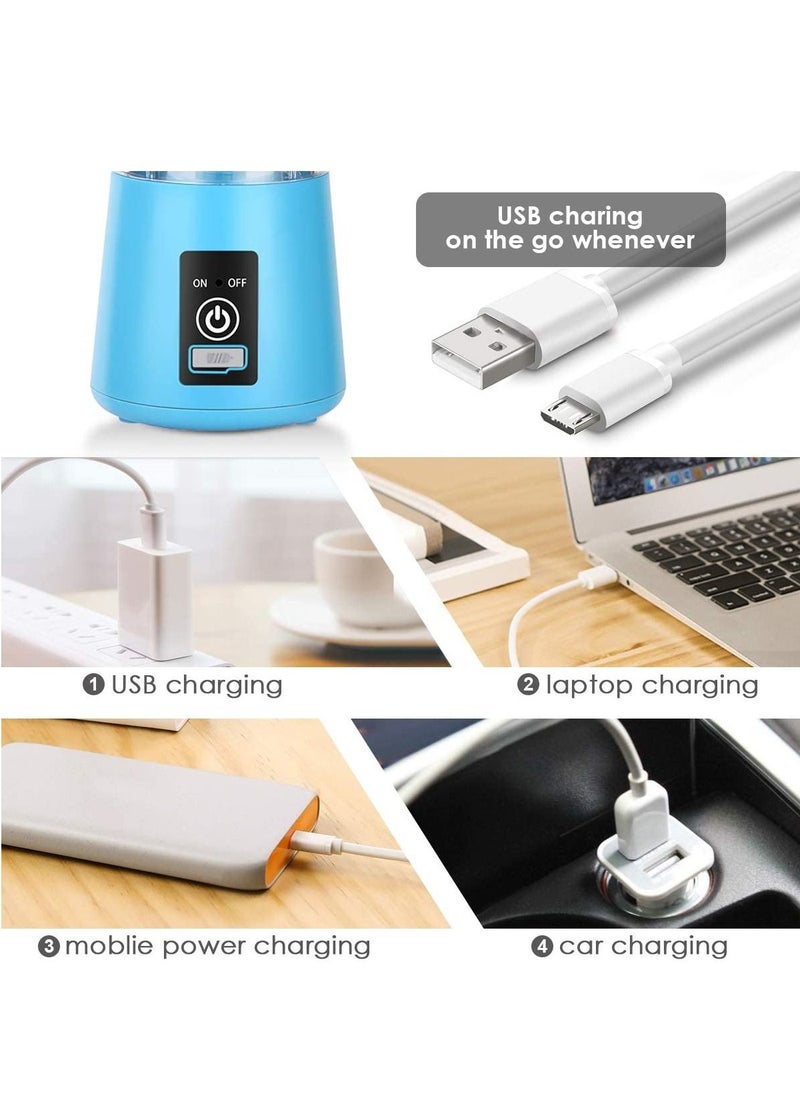 Biki - Portable Blender Cup Electric USB Juicer Blender Mini Blender Portable Blender for Shakes and Smoothies Juice 380ml Six Blades Great for Mixing Blue - Image 1