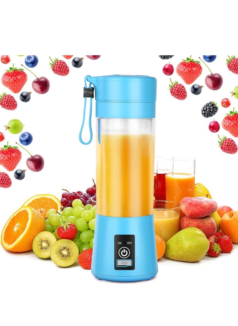 Biki - Portable Blender Cup Electric USB Juicer Blender Mini Blender Portable Blender for Shakes and Smoothies Juice 380ml Six Blades Great for Mixing Blue - Image 1