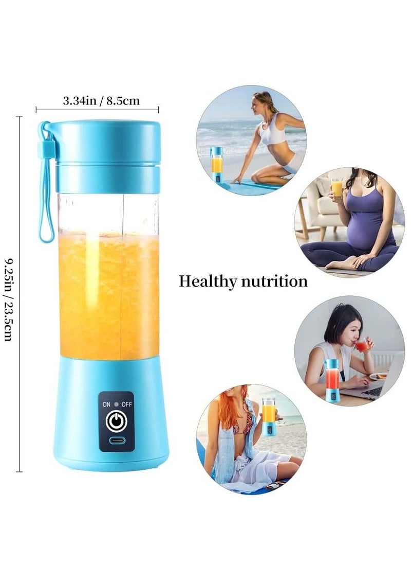 Biki - Portable Blender Cup Electric USB Juicer Blender Mini Blender Portable Blender for Shakes and Smoothies Juice 380ml Six Blades Great for Mixing Blue - Image 1