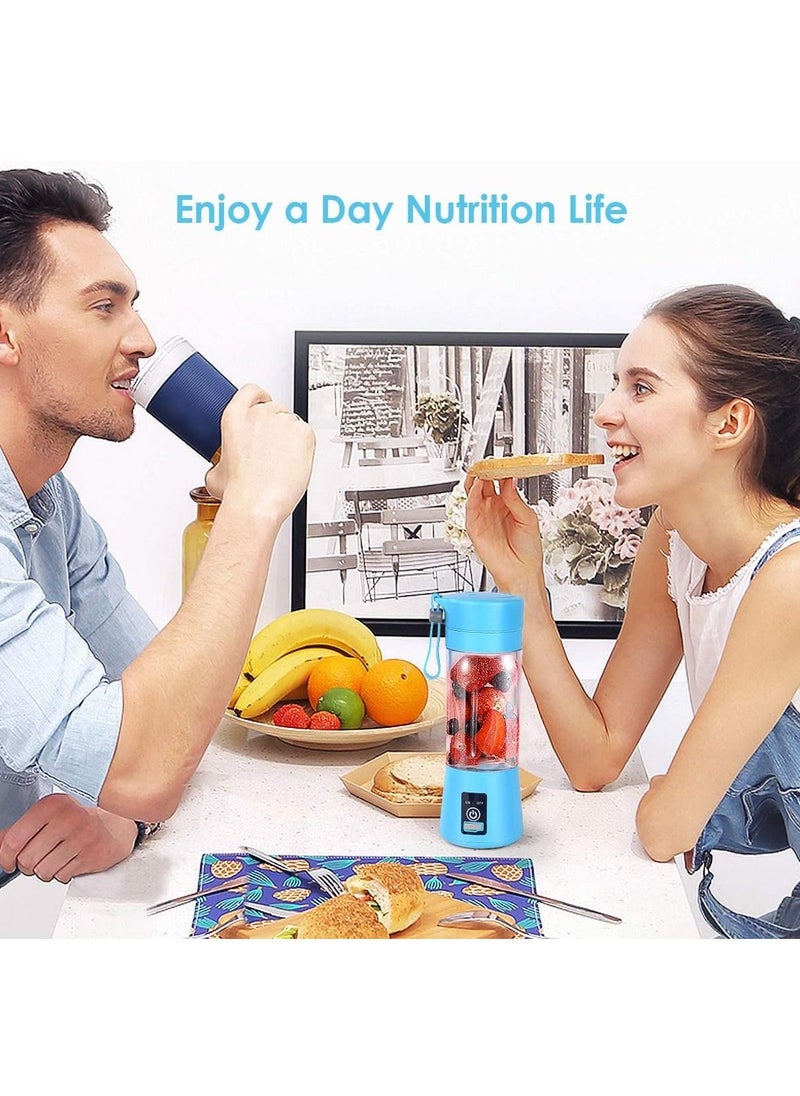 Biki - Portable Blender Cup Electric USB Juicer Blender Mini Blender Portable Blender for Shakes and Smoothies Juice 380ml Six Blades Great for Mixing Blue - Image 1