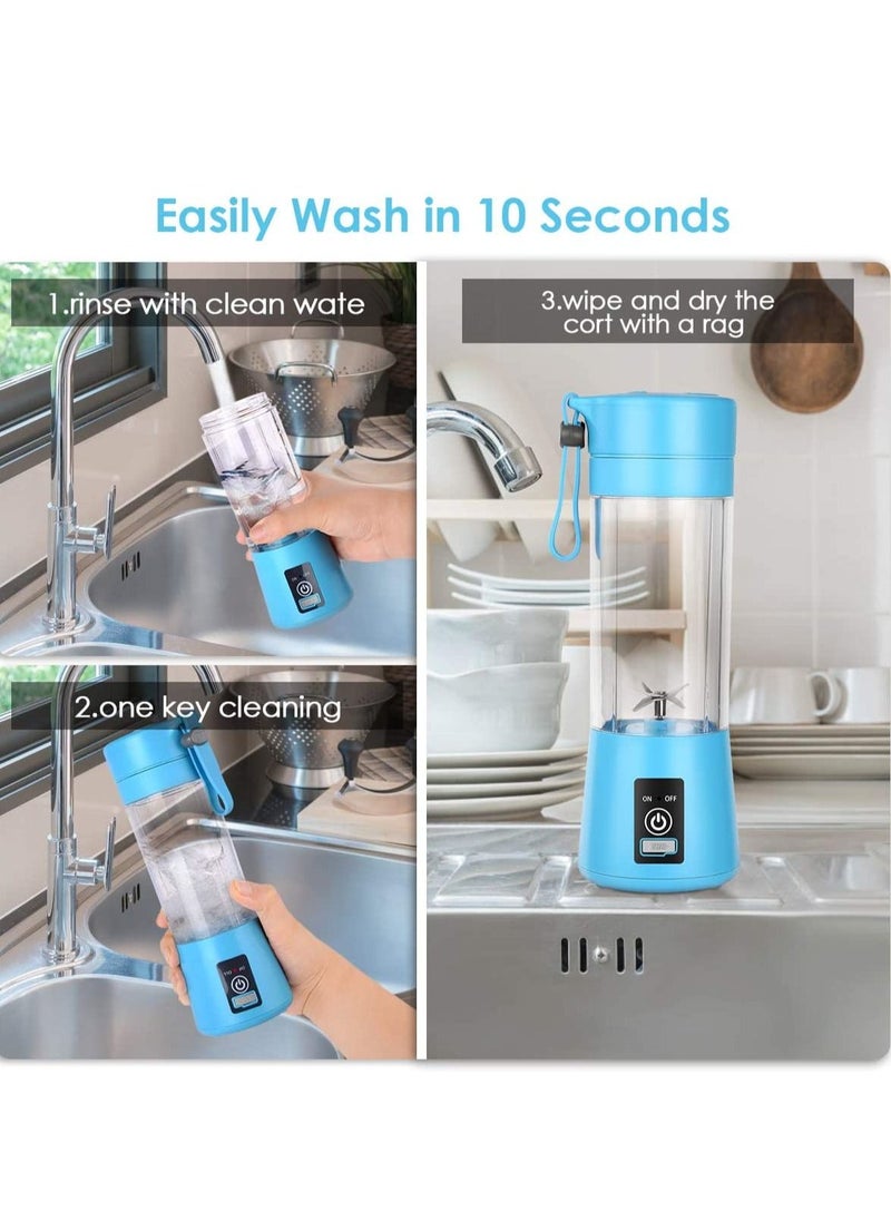 Biki - Portable Blender Cup Electric USB Juicer Blender Mini Blender Portable Blender for Shakes and Smoothies Juice 380ml Six Blades Great for Mixing Blue - Image 1