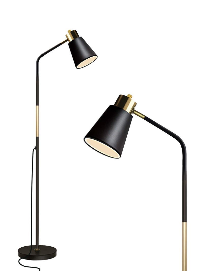 LALISU Floor Lamp, Industrial Floor Lamps for Living Rooms Rustic Farmhouse Reading Standing Floor Lamp Adjustable Metal Heads Indoor Task Lighting for Living Room Bedroom Office Home Décor (Black) - Image 1