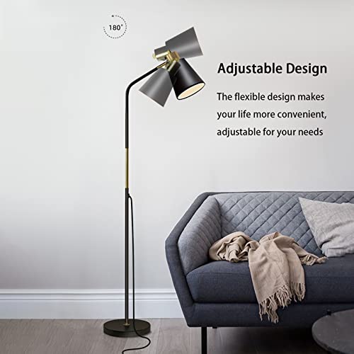 LALISU Floor Lamp, Industrial Floor Lamps for Living Rooms Rustic Farmhouse Reading Standing Floor Lamp Adjustable Metal Heads Indoor Task Lighting for Living Room Bedroom Office Home Décor (Black) - Image 5