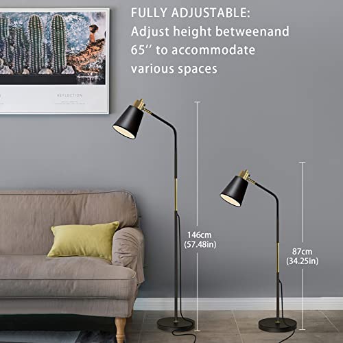 LALISU Floor Lamp, Industrial Floor Lamps for Living Rooms Rustic Farmhouse Reading Standing Floor Lamp Adjustable Metal Heads Indoor Task Lighting for Living Room Bedroom Office Home Décor (Black) - Image 3