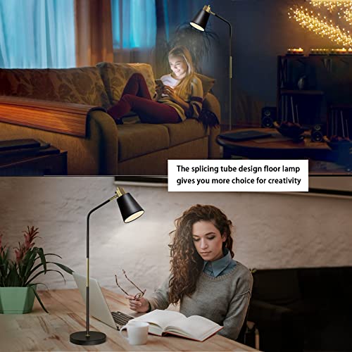 LALISU Floor Lamp, Industrial Floor Lamps for Living Rooms Rustic Farmhouse Reading Standing Floor Lamp Adjustable Metal Heads Indoor Task Lighting for Living Room Bedroom Office Home Décor (Black) - Image 4