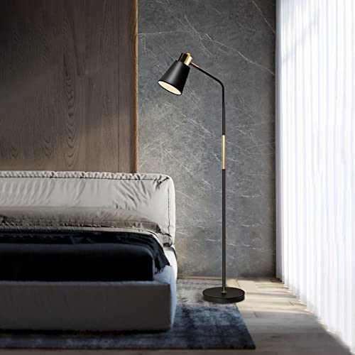 LALISU Floor Lamp, Industrial Floor Lamps for Living Rooms Rustic Farmhouse Reading Standing Floor Lamp Adjustable Metal Heads Indoor Task Lighting for Living Room Bedroom Office Home Décor (Black) - Image 2