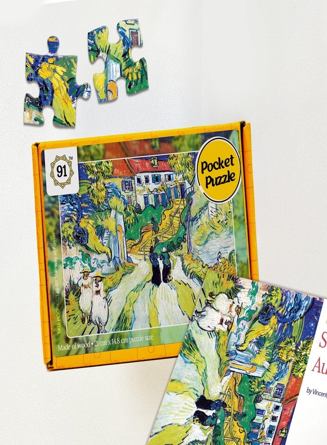 91Knots | Stairway at Auvers by Vincent Van Gogh 108 Pieces Premium Wooden Small Jigsaw Puzzle for Adults & Teens | Classical Art Brain Teaser | Mindfulness Activity | Travel-Friendly Gift - Image 1