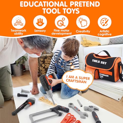 maysida Kids Tool Set 48PCS Toddler Tool Set Toys with Electronic Toy Drill Tool BagTool BeltTape Measure Pretend Play Kids Construction Tool Kits Toy for Boys Kids Birthday Gift for Boys Girls Ages 3 - Image 5