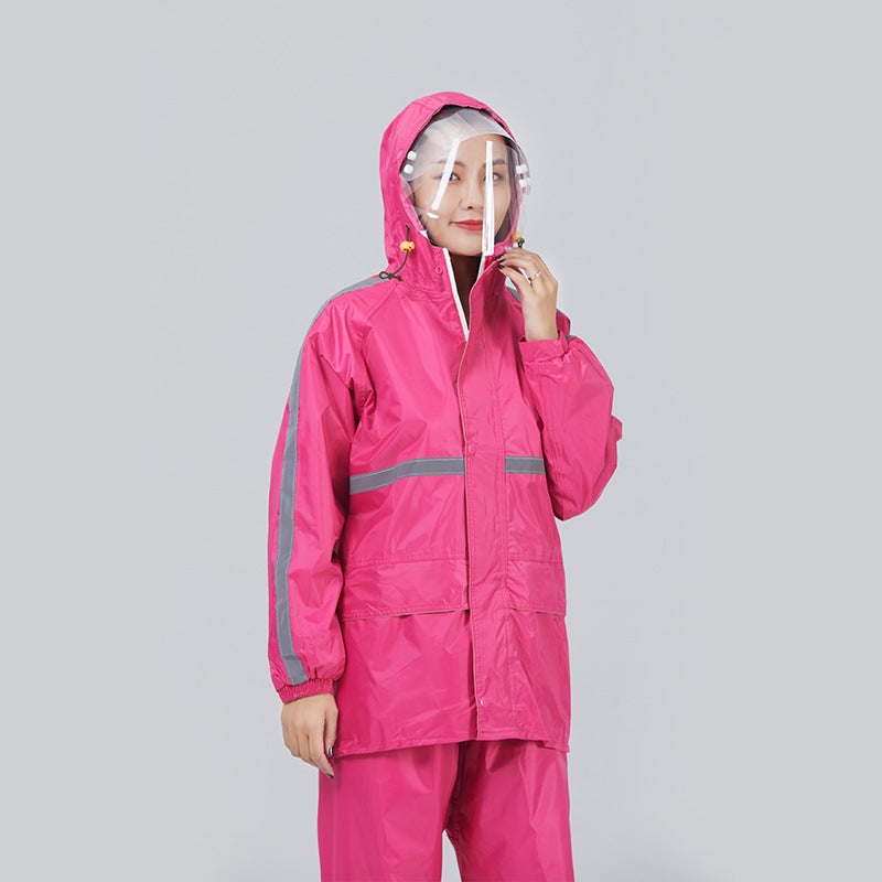 Reflective Oxford Raincoat Suit for Cyclists Rose red double double glue [plus pocket + double Brim + plus crotch upgrade]] 