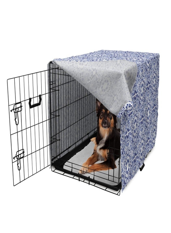 Lunarable Traditional Dog Crate Cover, Circular Flowers and Stripes Ethnic Gzhel Pattern Classic Motifs Art, Easy to Use Pet Kennel Cover for Medium Large Dogs, 36 Inch, Pale Blue - Image 5