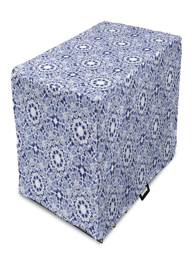 Lunarable Traditional Dog Crate Cover, Circular Flowers and Stripes Ethnic Gzhel Pattern Classic Motifs Art, Easy to Use Pet Kennel Cover for Medium Large Dogs, 36 Inch, Pale Blue - Image 1