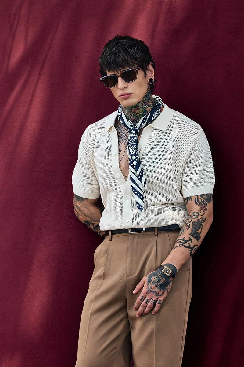 SNITCH White Solid Half Sleeve Relaxed Shirt