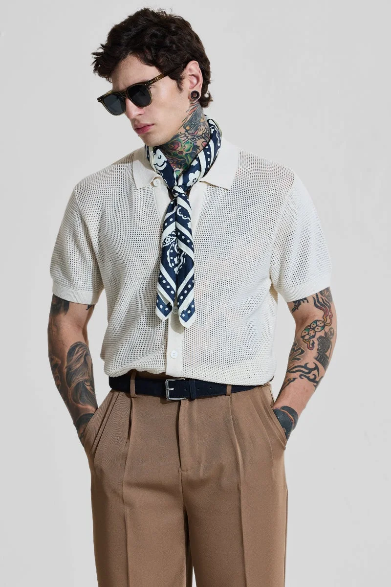 SNITCH White Solid Half Sleeve Relaxed Shirt