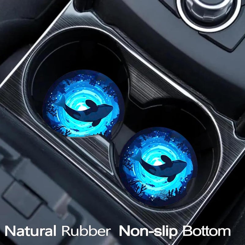 Ldntly Car Coasters for Cup Holders,2 Pack Killer Whale Car Cup Holder Coasters,2.75" Universal Size Anti Slip Rubber Mat,Automotive Cup Holder Decal Decor Accessories,Whale Gifts for Women,Men,Mom - Image 2