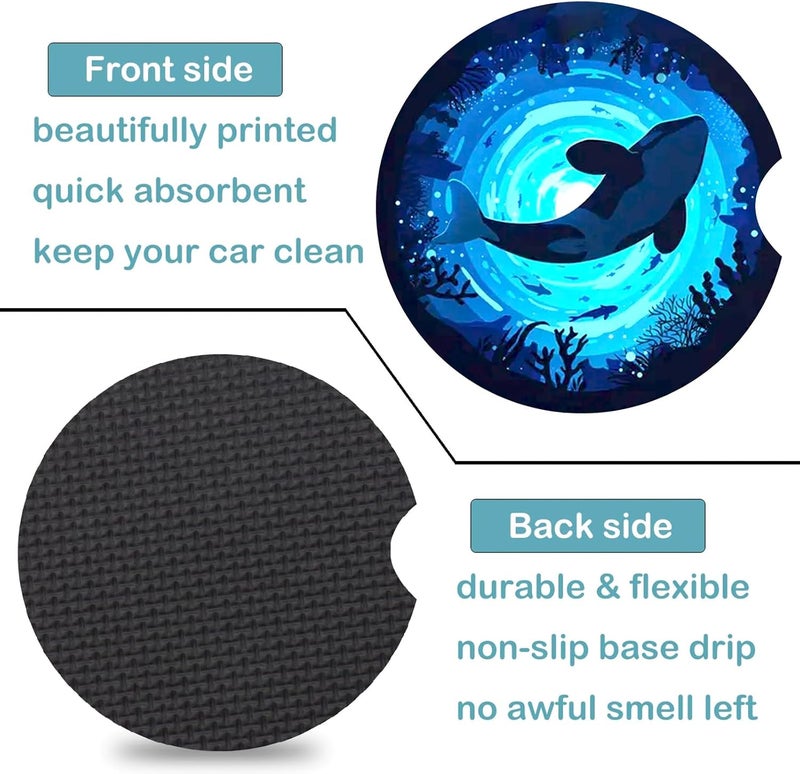 Ldntly Car Coasters for Cup Holders,2 Pack Killer Whale Car Cup Holder Coasters,2.75" Universal Size Anti Slip Rubber Mat,Automotive Cup Holder Decal Decor Accessories,Whale Gifts for Women,Men,Mom - Image 3