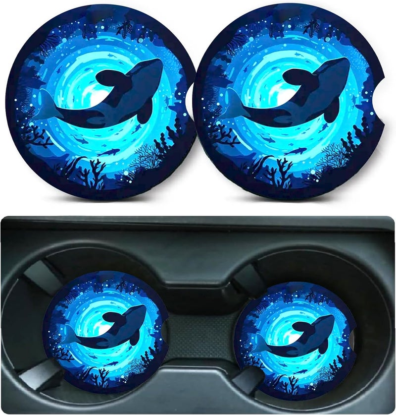 Ldntly Car Coasters for Cup Holders,2 Pack Killer Whale Car Cup Holder Coasters,2.75" Universal Size Anti Slip Rubber Mat,Automotive Cup Holder Decal Decor Accessories,Whale Gifts for Women,Men,Mom - Image 1