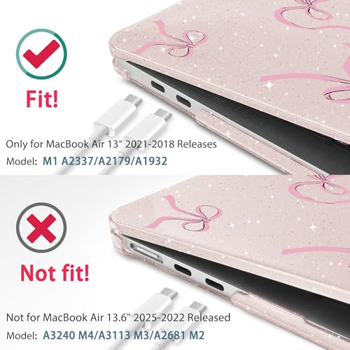 May Chen Compatible with MacBook Air 13 inch Case 2021, 2020 2019 2018 Release Model: M1 A2337 A2179 A1932, Plastic Hard Shell Case Cover with Keyboard Cover, Sakura Pink Glitter Bow - Image 3