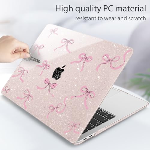 May Chen Compatible with MacBook Air 13 inch Case 2021, 2020 2019 2018 Release Model: M1 A2337 A2179 A1932, Plastic Hard Shell Case Cover with Keyboard Cover, Sakura Pink Glitter Bow - Image 4