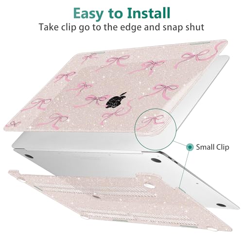 May Chen Compatible with MacBook Air 13 inch Case 2021, 2020 2019 2018 Release Model: M1 A2337 A2179 A1932, Plastic Hard Shell Case Cover with Keyboard Cover, Sakura Pink Glitter Bow - Image 5