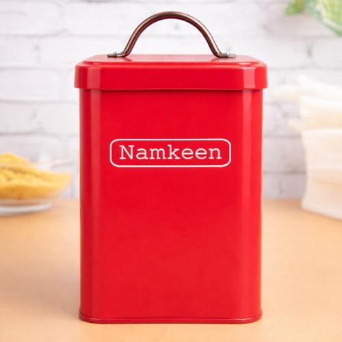 MARKET 99 Mild Steel Red Namkeen Jar-1900 ml | Snack Storage Container with Lid for Kitchen Storage | Metal Storage Jar for Namkeen, Biscuits & Dry Fruits | Kitchen Container for Daily Use - Image 1