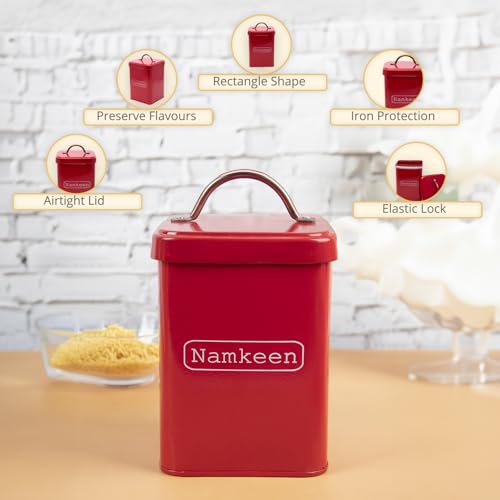 MARKET 99 Mild Steel Red Namkeen Jar-1900 ml | Snack Storage Container with Lid for Kitchen Storage | Metal Storage Jar for Namkeen, Biscuits & Dry Fruits | Kitchen Container for Daily Use - Image 3