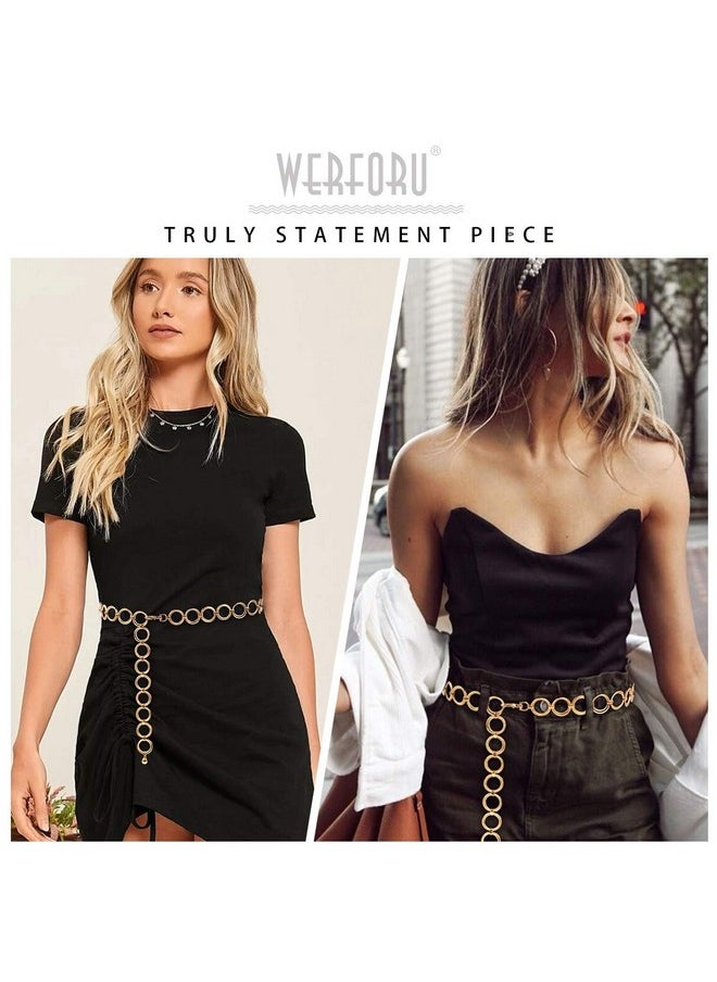 Werforu - Women Metal Link Body Chain Belt Ladies Waist Chain Belts For Jeans Dress, Gold,Fit Waist Size Below 34 Inches - Image 1