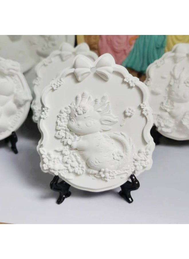 xozgdovg Liou Kulomi Gypsum Relief Painting Pendant Children's Handmade DIY Graffiti Doll Cinnamon Dog Aromatherapy Listing-Color:Dragon Brand 1-1 White Embryo  - Image 1