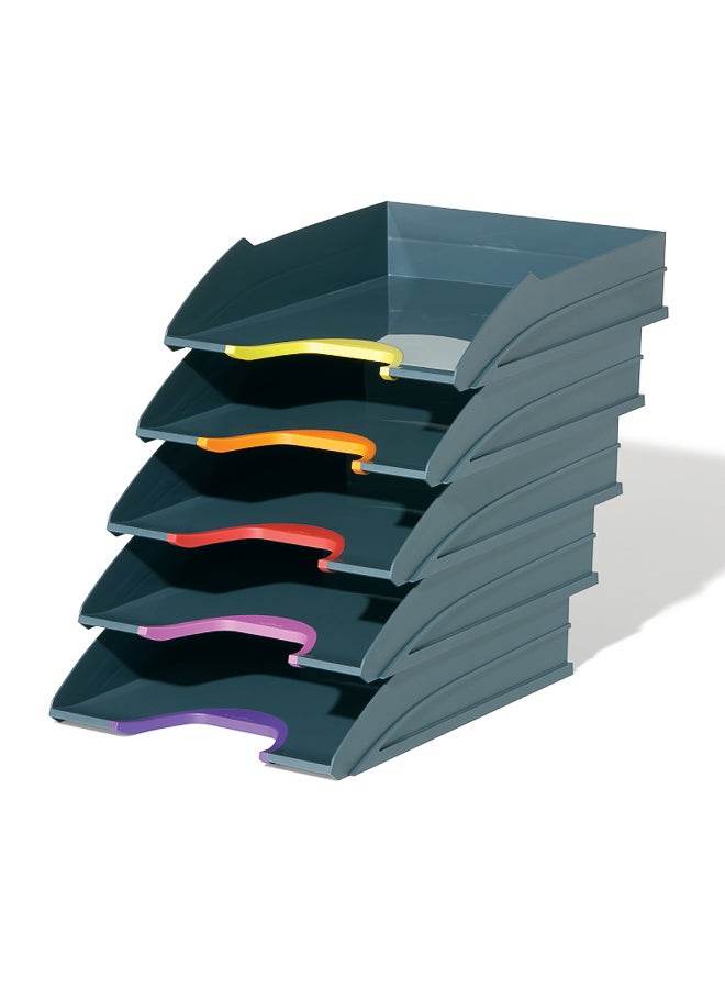 Durable 5-Tier Stacking Desk File Organizer Tray, Gray, Set of 5 Pieces - Image 4