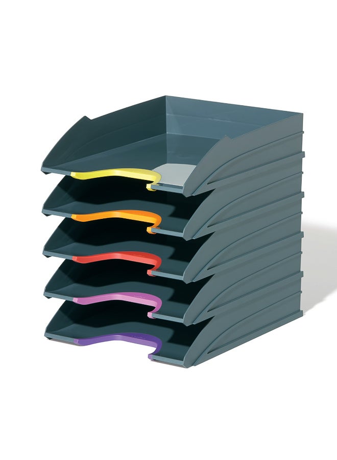 Durable 5-Tier Stacking Desk File Organizer Tray, Gray, Set of 5 Pieces - Image 5