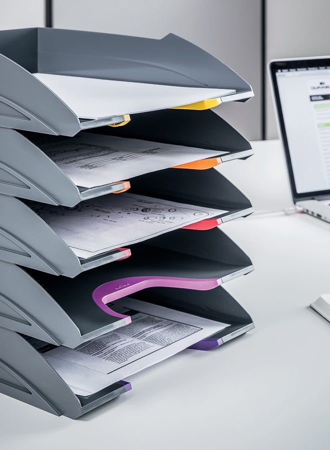 Durable 5-Tier Stacking Desk File Organizer Tray, Gray, Set of 5 Pieces - Image 2