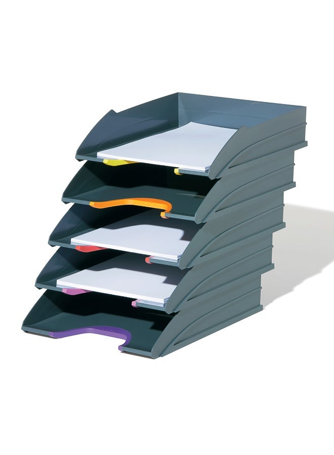 Durable 5-Tier Stacking Desk File Organizer Tray, Gray, Set of 5 Pieces - Image 1