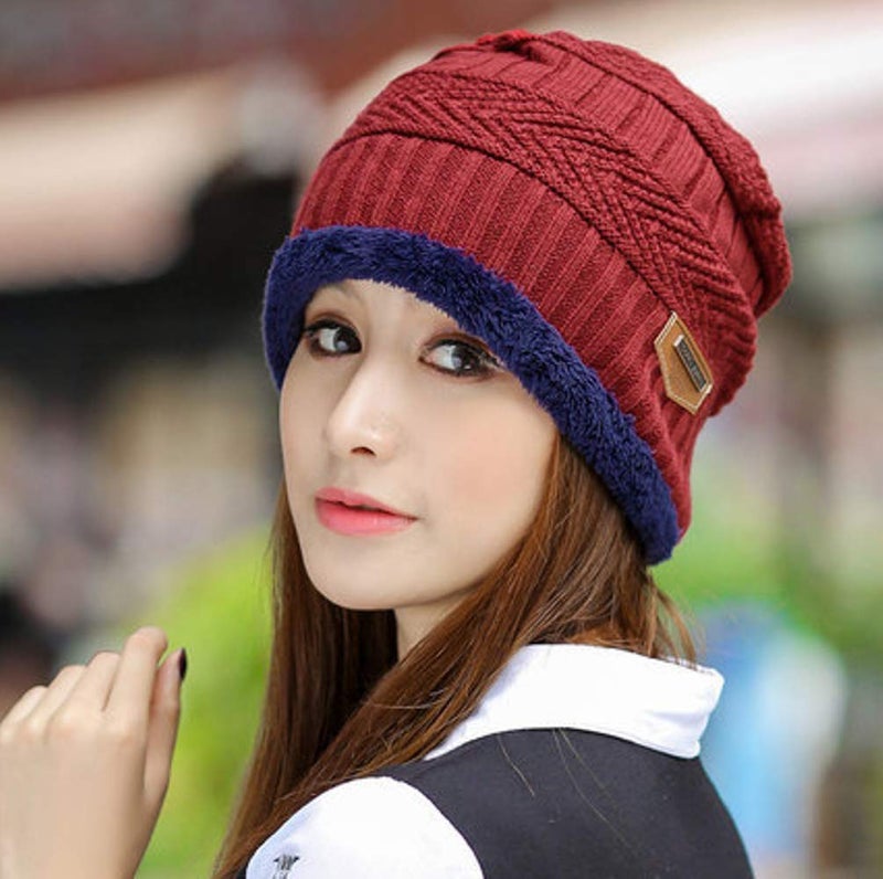 Alexvyan Women's Wool, Acrylic Cap (CapWoolen510_Red_Free Size) - Image 2