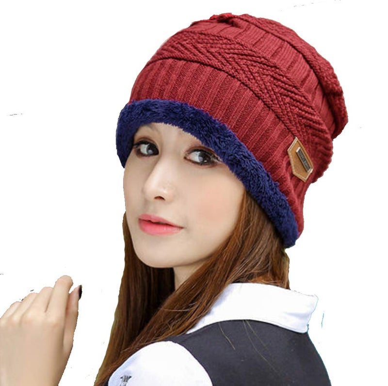 Alexvyan Women's Wool, Acrylic Cap (CapWoolen510_Red_Free Size) - Image 5