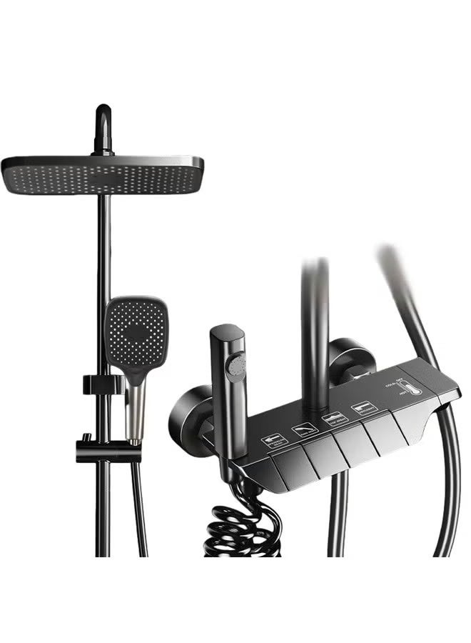 Shower System Thermostatic, 4-Function Piano Key Wall-Mounted Shower Set, with 12" Shower Head, 3 Function Hand Shower, Bath Mixers and Bidet Sprayers Brass Body - Image 1