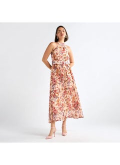 FAV Floral Print Halter Neck Dress with Belt  - Image 1
