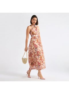 FAV Floral Print Halter Neck Dress with Belt  - Image 2