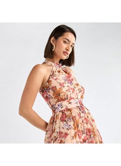 FAV Floral Print Halter Neck Dress with Belt  - Image 4