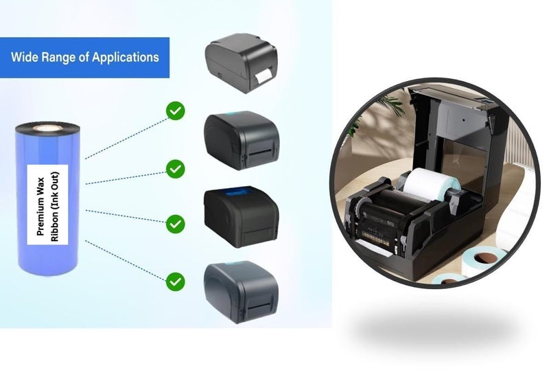 Semana 55mmX300mtr Thermal Transfer Barcode Premium Wax Ribbon (Ink Out) for Printer TSC, Zebra, Citizen, Datamax, Toshiba, Sato Etc; Pack of 1Roll - Image 3