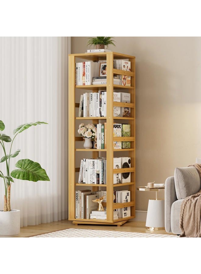 Homykic Bamboo Rotating Bookshelf, 360 Display Spinning Bookcase Tower, 5-Tier Wood Revolving Book Shelf for Kids & Small Spaces, Narrow Swivel Bookshelves Organizer Corner Storage Rack, Natural - Image 1